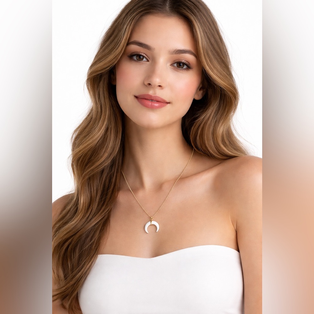 Double Horn Bone necklace white with chain NEW